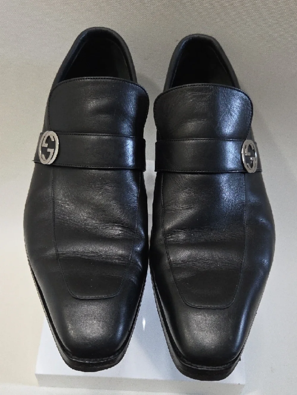 Gucci Black Leather Loafers with Silver Logo Hardware